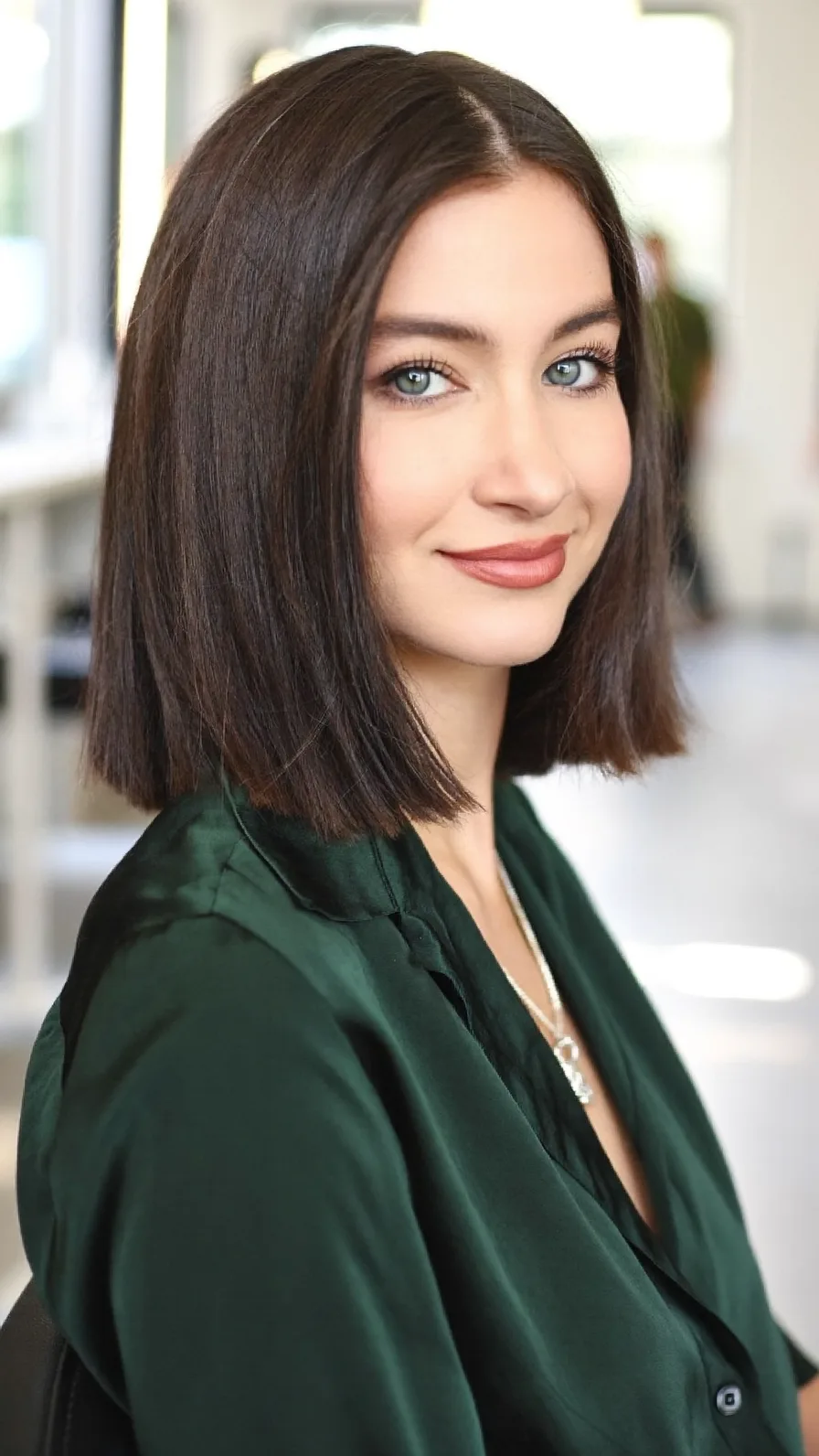 Sleek Chin-Length Blunt Bob with Rich Espresso Brown Color