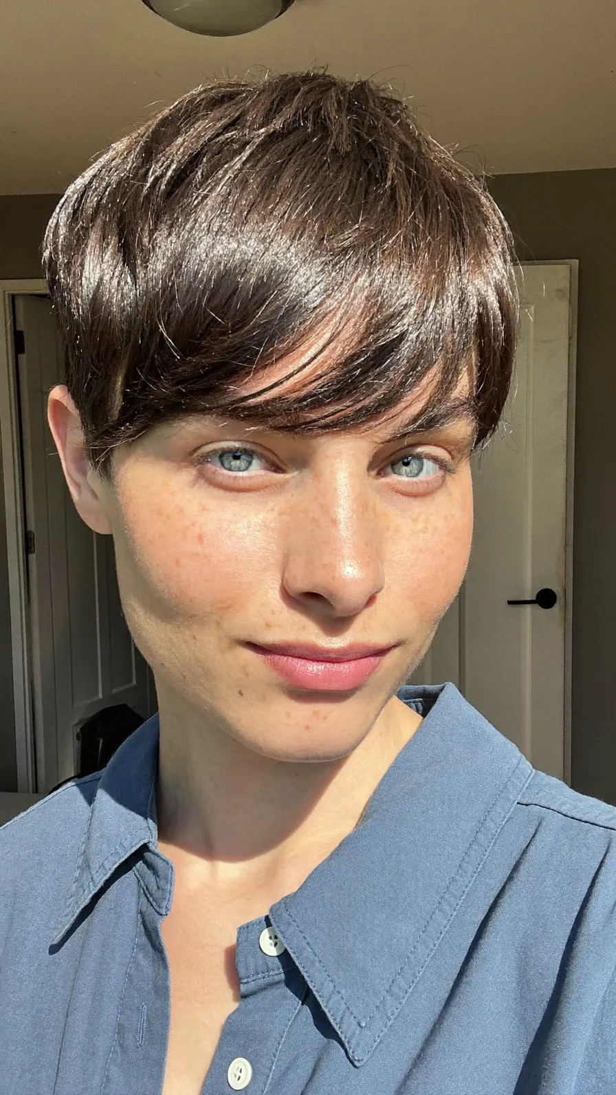 Textured Side-Swept Pixie Cut with Rich Espresso Brown Tone