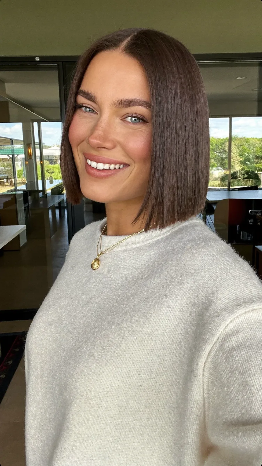 Sleek Center-Parted Blunt Chin-Length Brown Bob