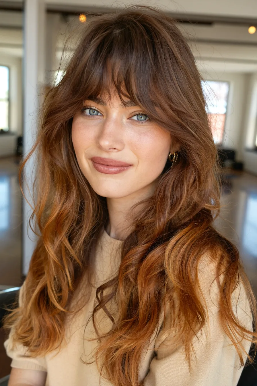 Soft Layered Fall Shag with Curtain Bangs for Effortless Style
