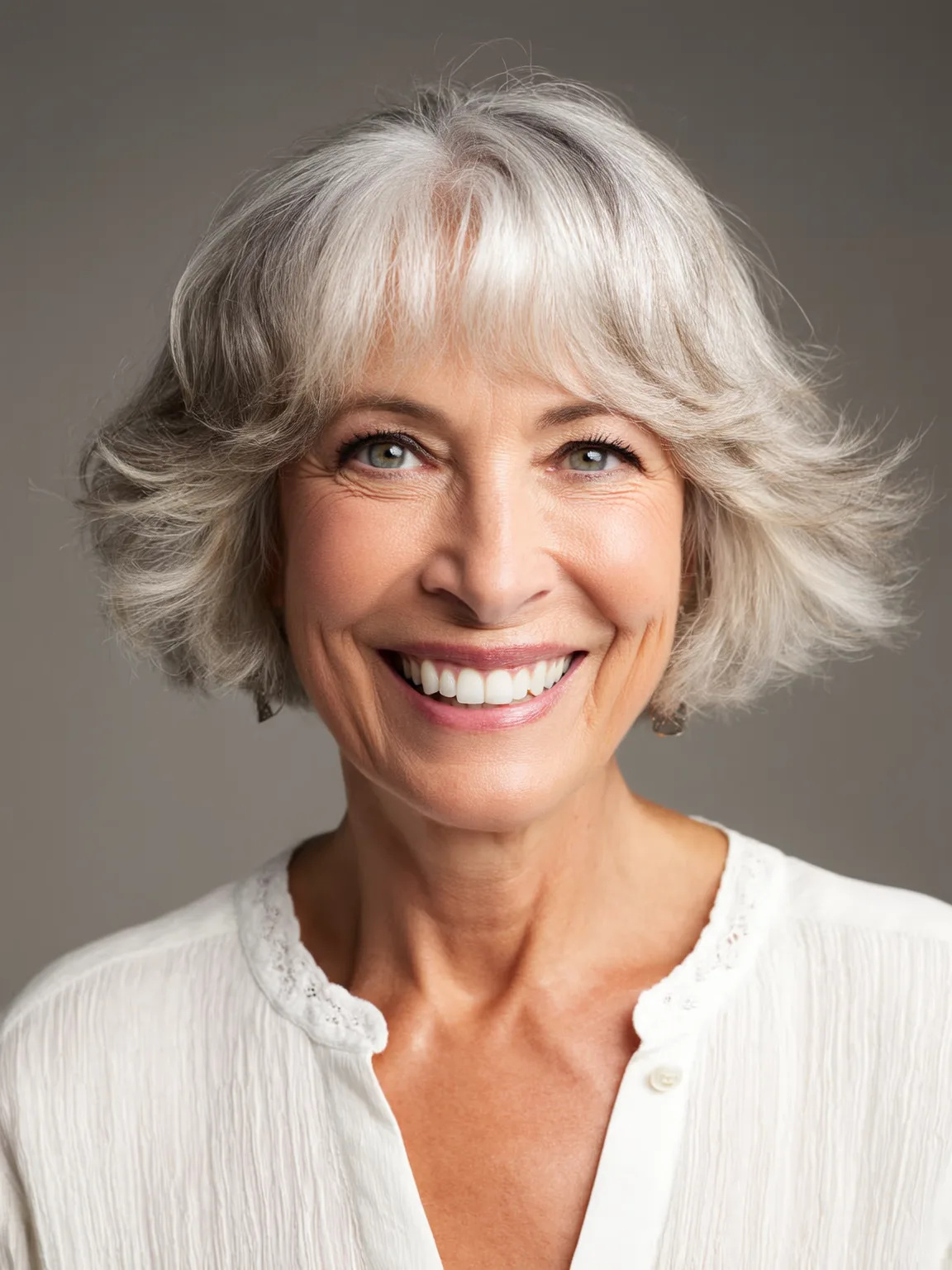 Chin-Length Silver Frost Wispy Feathered Waves
