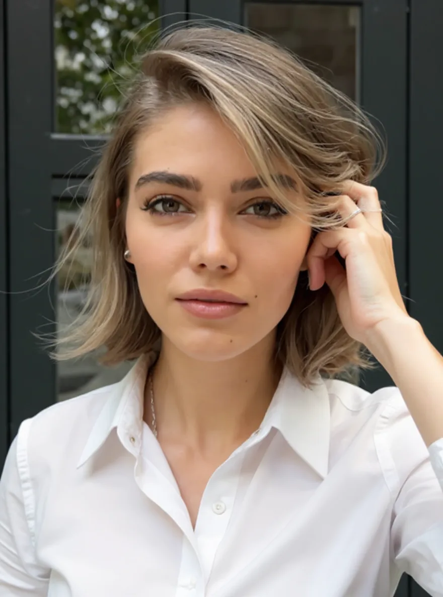 Chin-Length Wavy Bob in Soft Ash Blonde