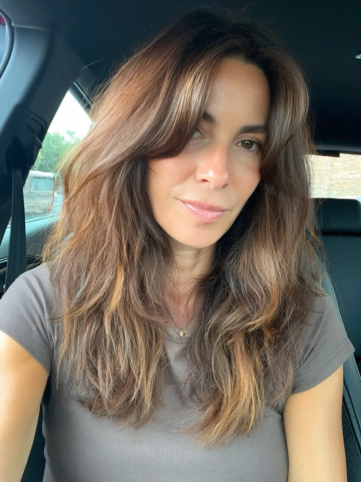Long Layered Hair with Warm Caramel Balayage