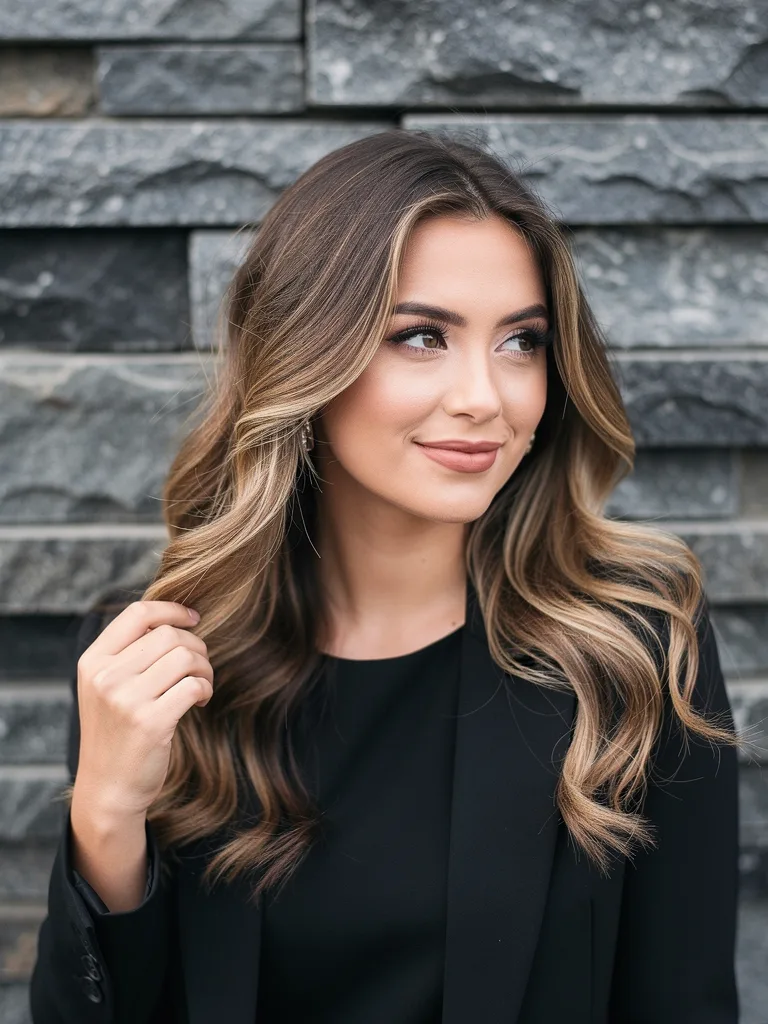Long Layered Waves with Honey Blonde Balayage