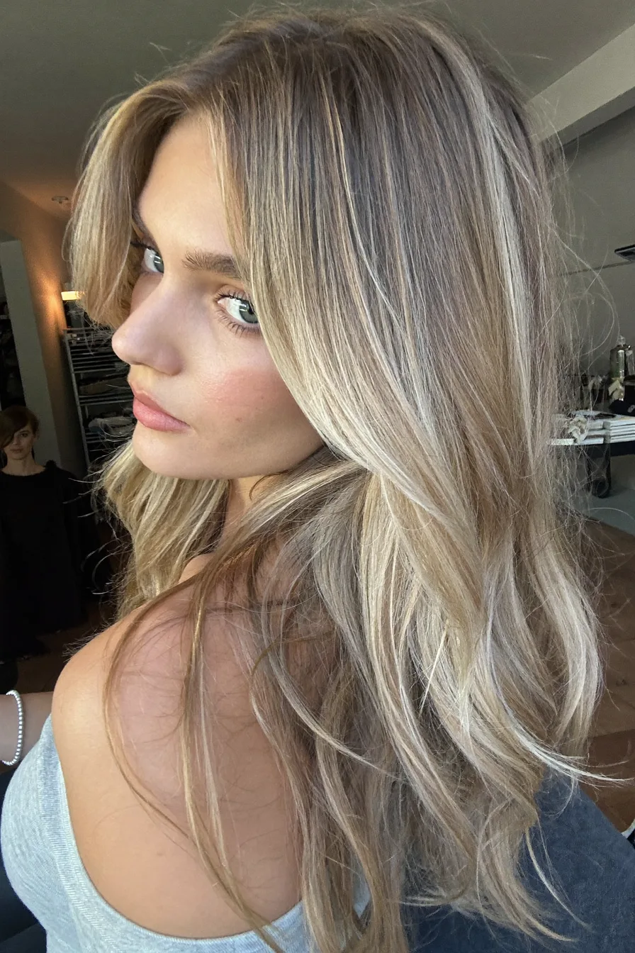 Sun-Kissed Balayage Blonde Long Layered Hair with Face Framing