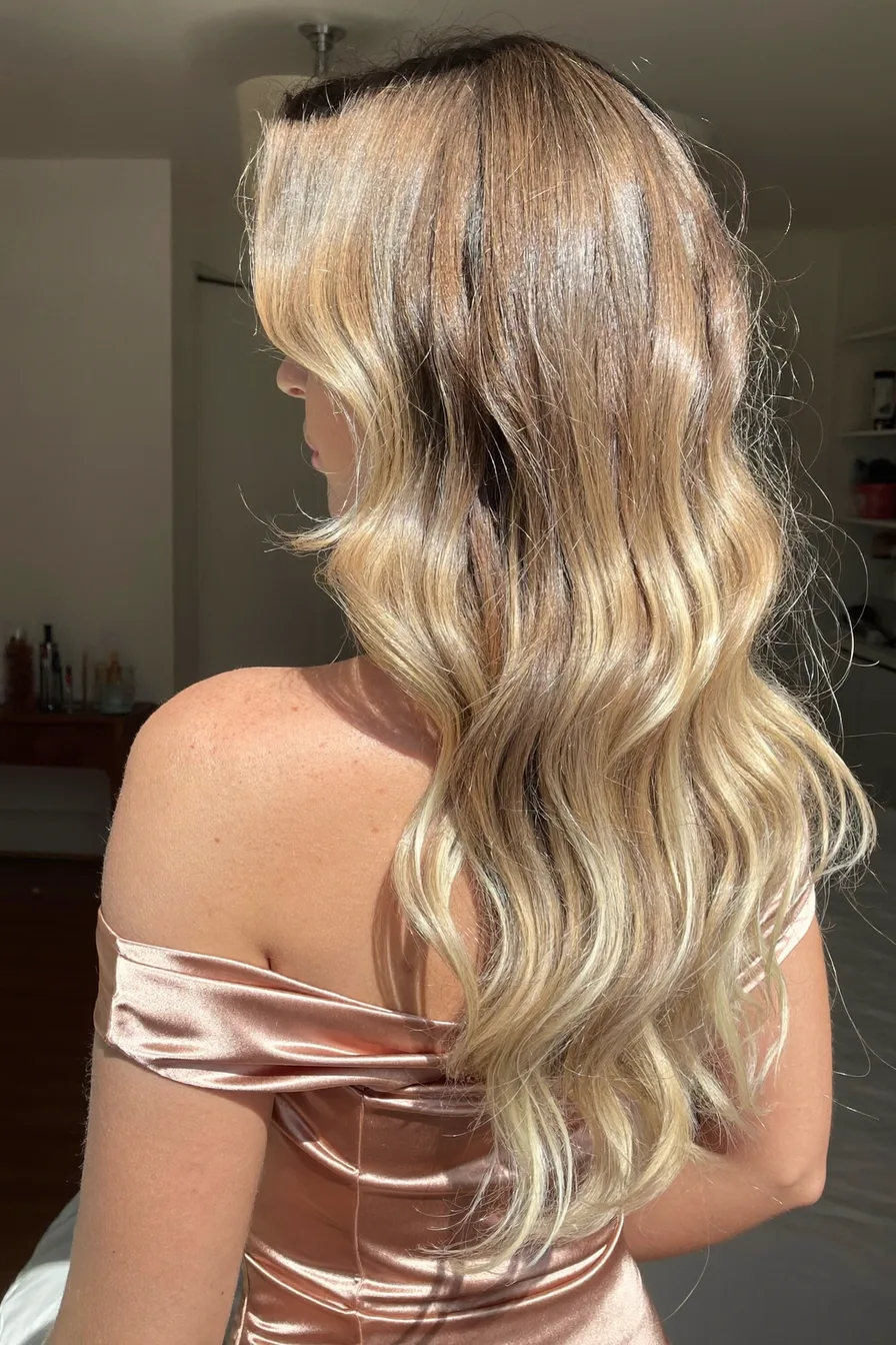 Sun-Kissed Balayage Blonde Long Layered Waves for Volume