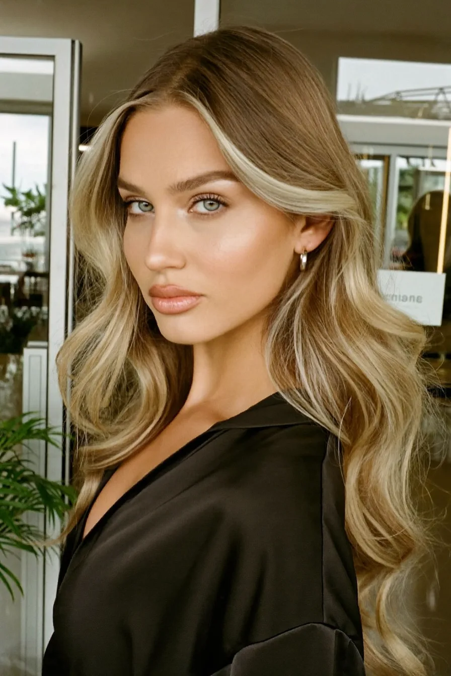 Luminous Balayage Blonde with Soft Long Layered Waves