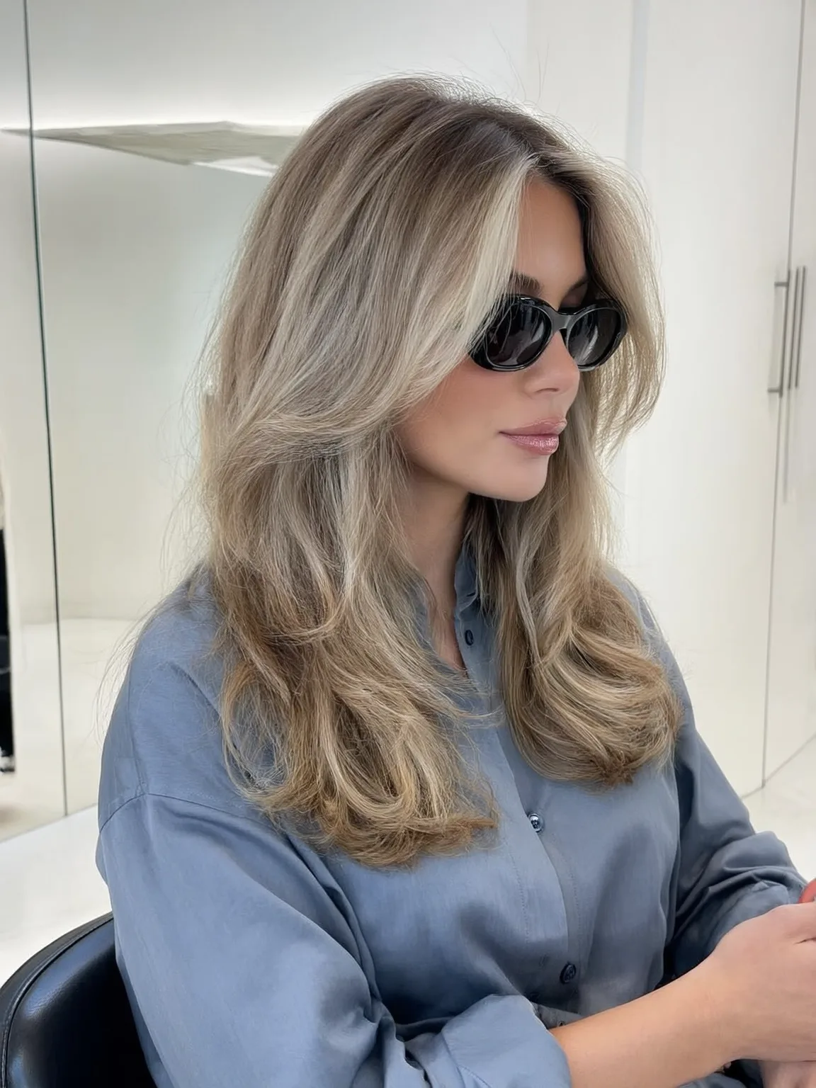 Flowing Long Layers with Honey Blonde Balayage