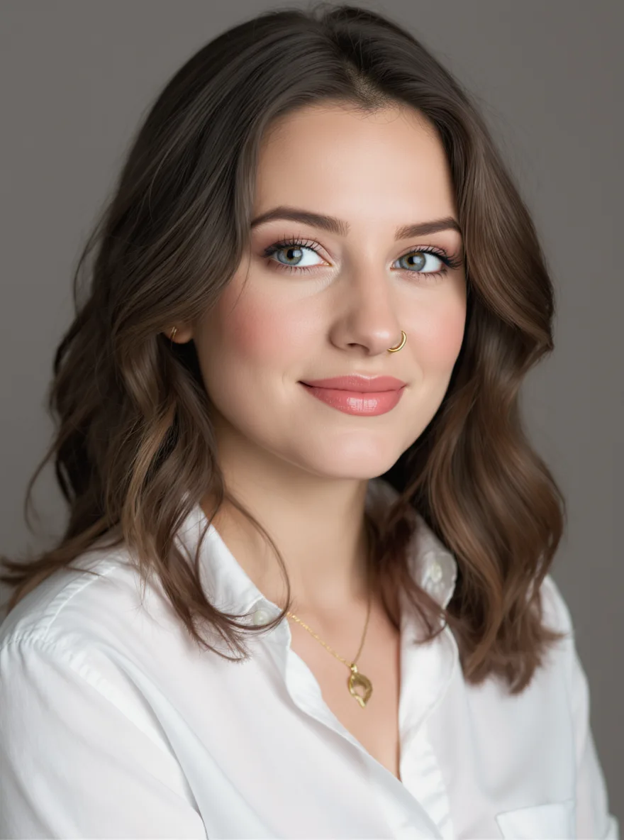 Blow-Dried Wavy Warm Chestnut Brown Lob with Side-Swept Bangs