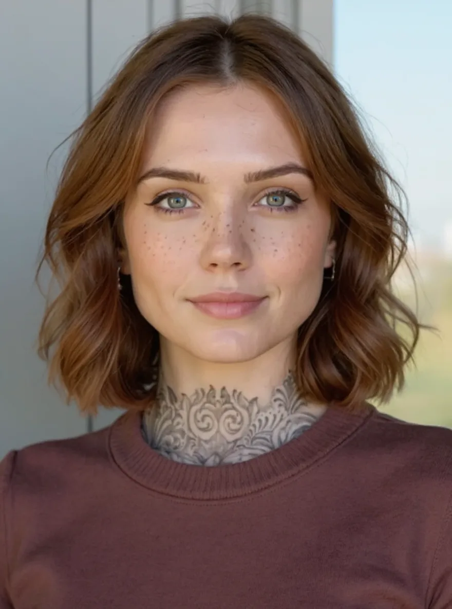 Chin-Length Warm Cinnamon Brown Wavy Bob