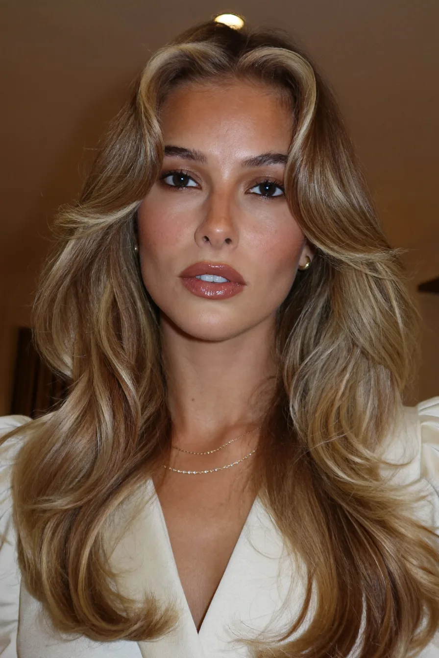 Voluminous Honey Blonde Long Layered Haircut With Face-Framing Waves