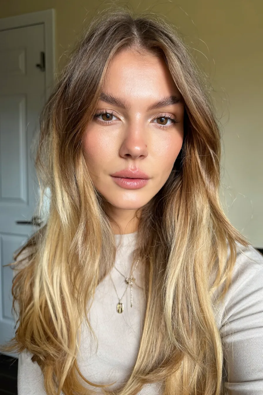 Sun-Kissed Honey Blonde Long Layered Cut with Face-Framing Layers