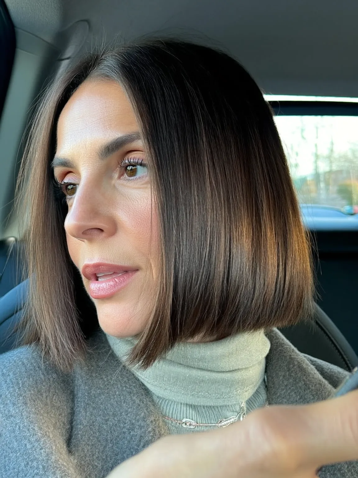 Medium Straight Chocolate Brown Bob Without Bangs