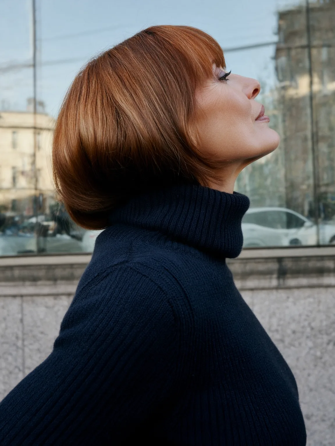 Copper Brown Straight Bob with Blunt Bangs