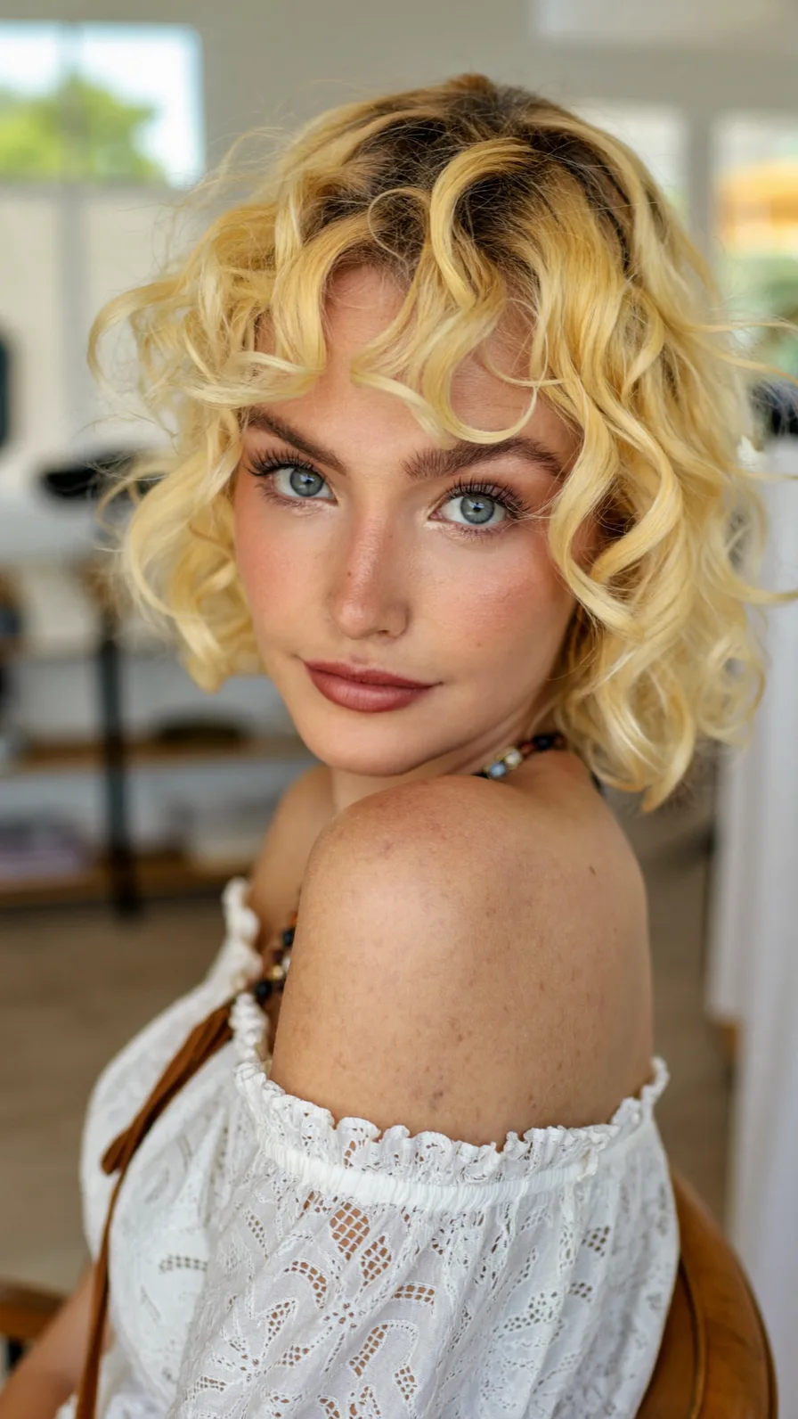 Voluminous Short Curly Bob with Soft Curtain Bangs
