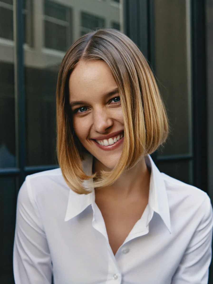 Classic Chin-Length Blunt Bob with Center Part