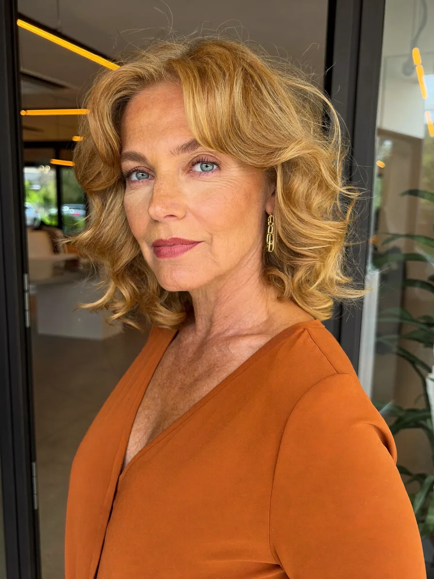 Soft Layered Shoulder-Length Bob with Curtain Bangs