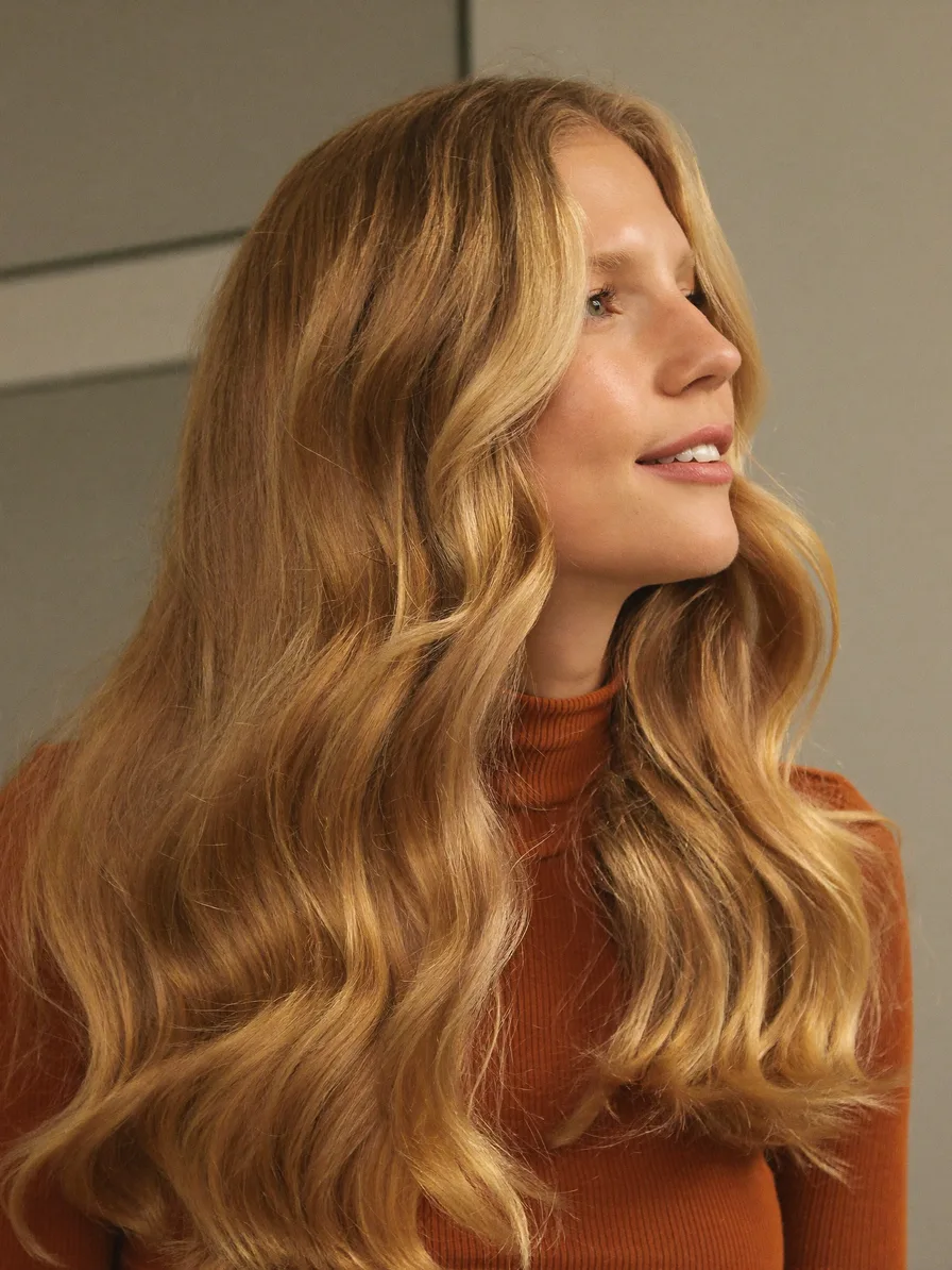 Soft Flowing Long Layers with Warm Golden Blonde Highlights