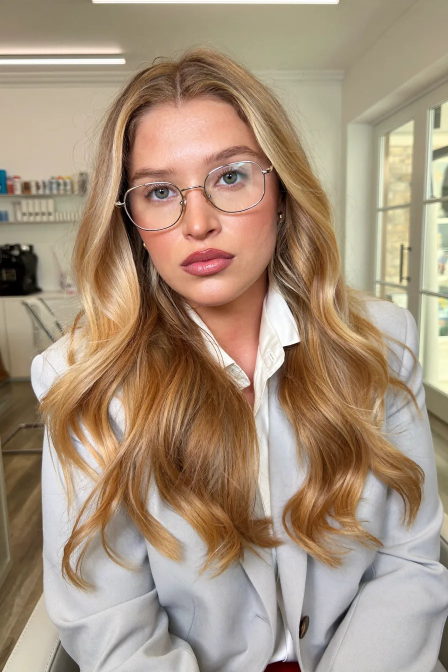 Soft Flowing Long Layers with Golden Blonde Babylights