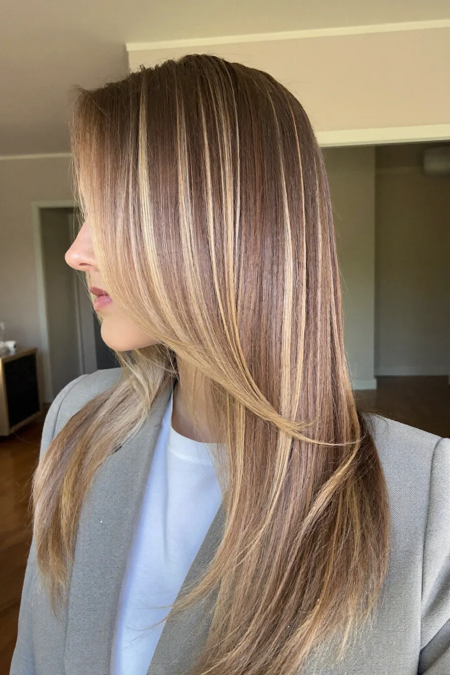 Sleek Side-Parted Long Layers with Balayage Highlights