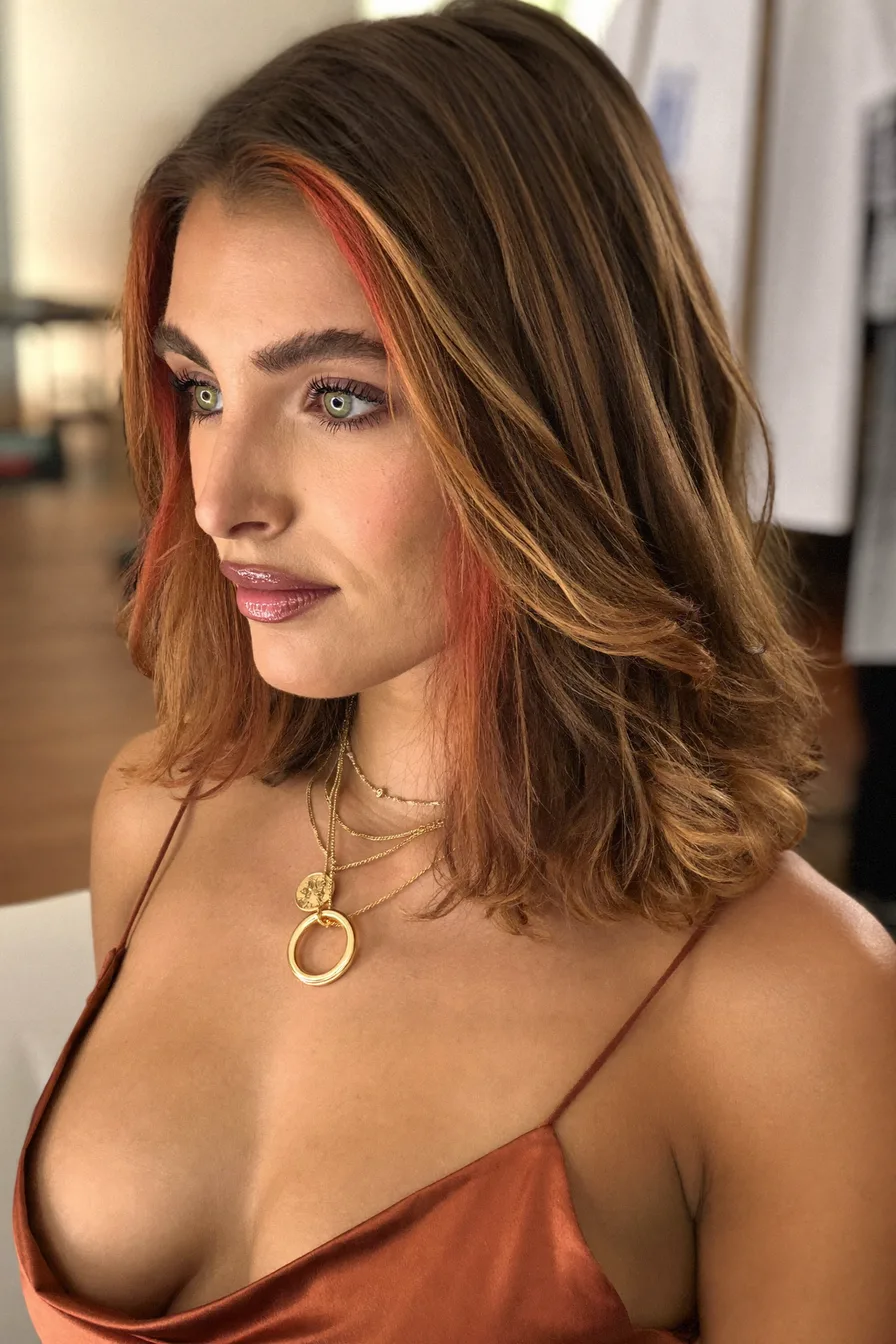Medium Length Feathered Layers with Vibrant Money-Piece Highlights