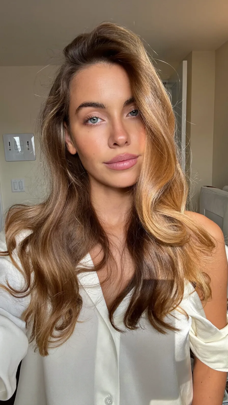 Soft Honey Brown Balayage with Flowing Long Layers