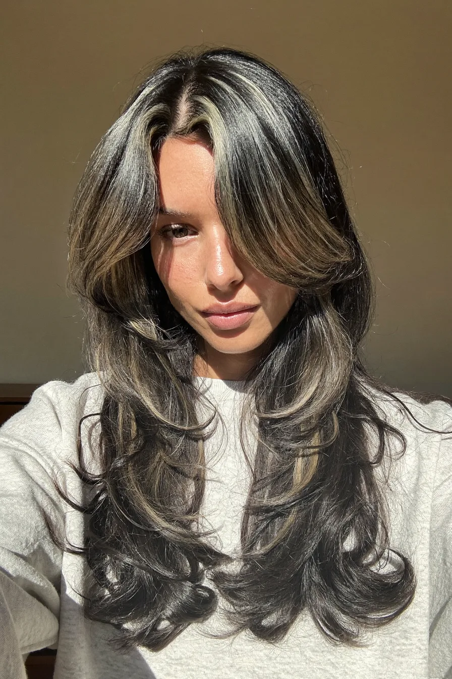 Voluminous Mid-Back Length Layered Cut with Face-Framing Layers