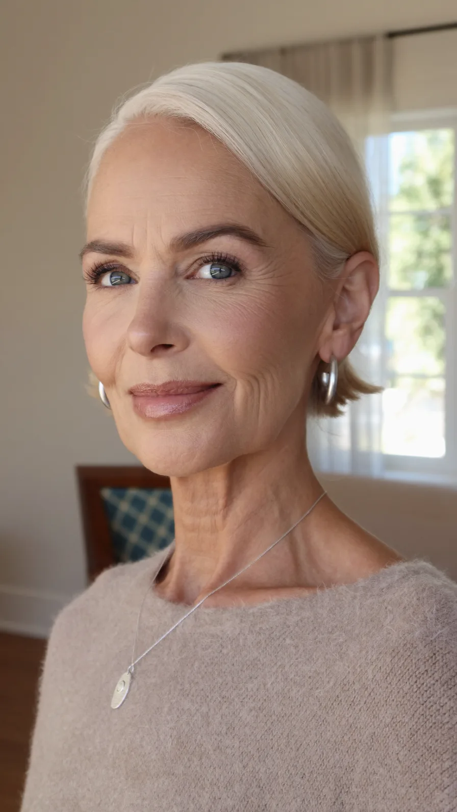 Sophisticated Chin-Length Platinum Silver Blunt Bob