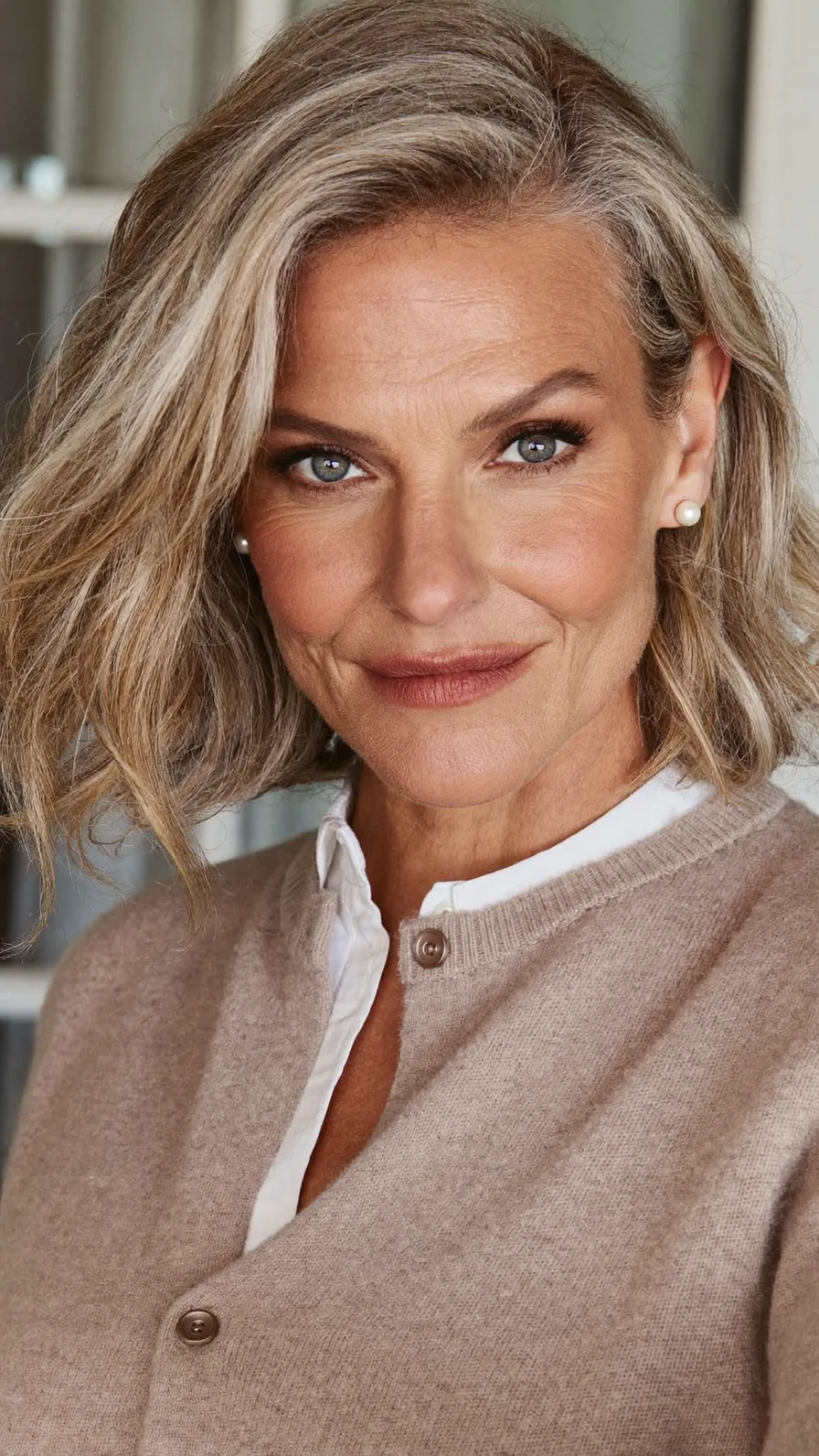 Elegant Shoulder-Length Ashy Blonde Wavy Long Layers Hairstyle