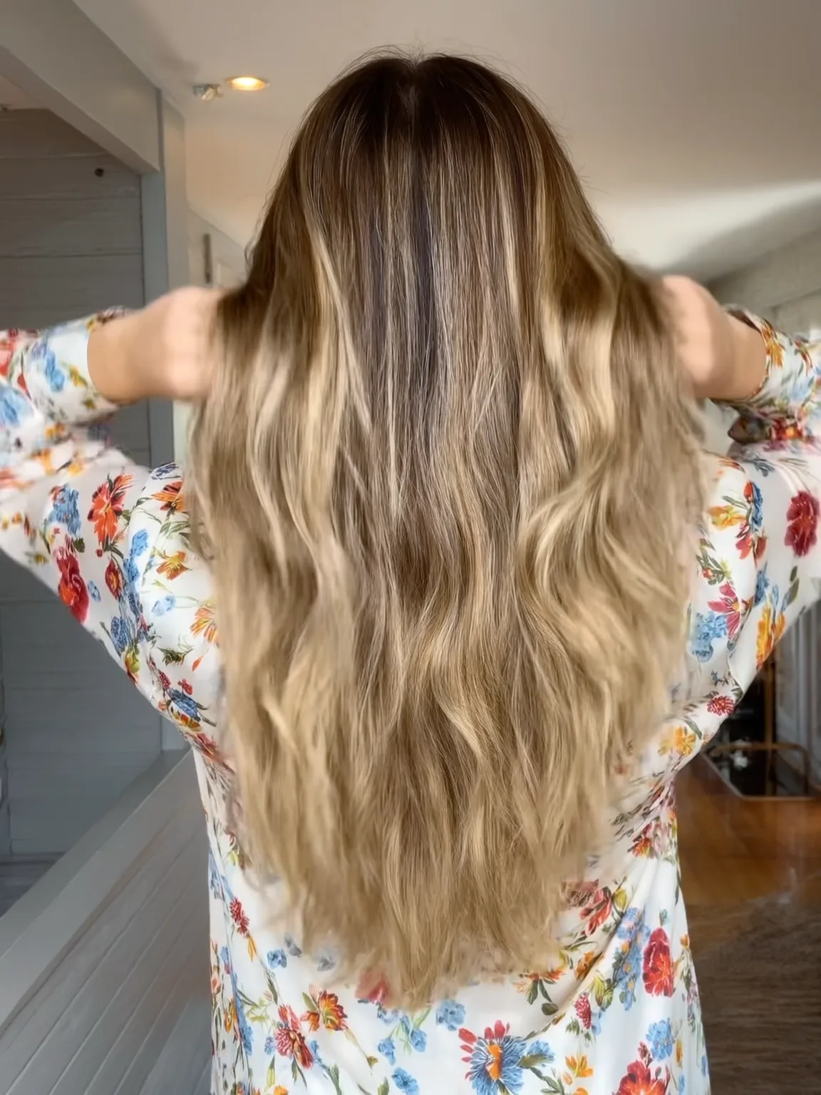 Long Sandy Blonde Wavy Layers with Natural Variation