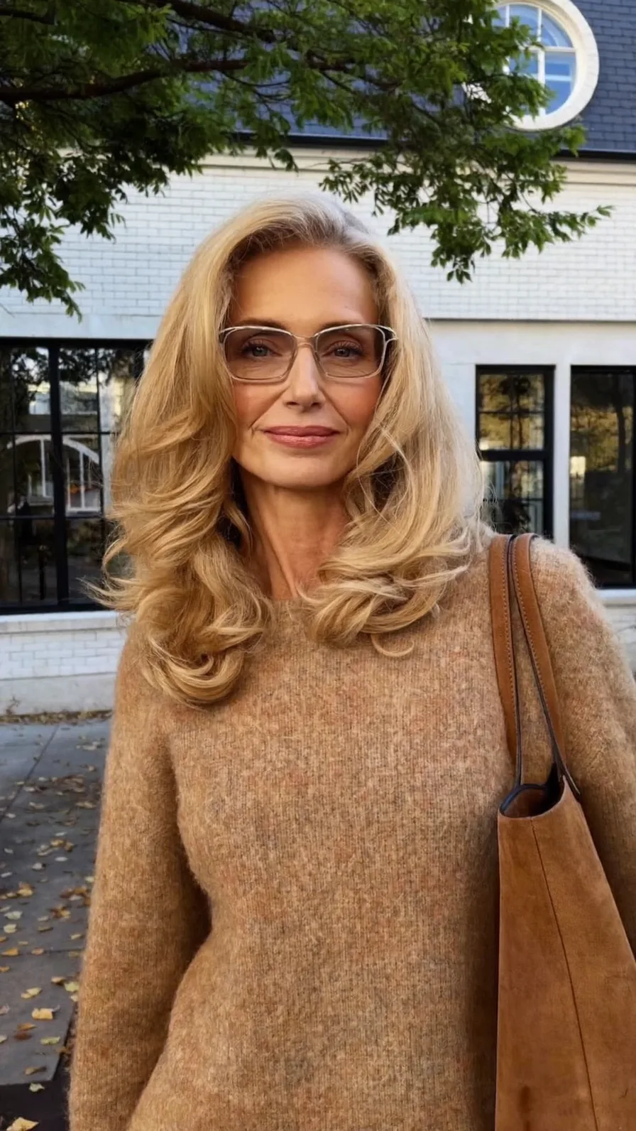 Voluminous Warm Honey Blonde Layered Shoulder-Length Hairstyle