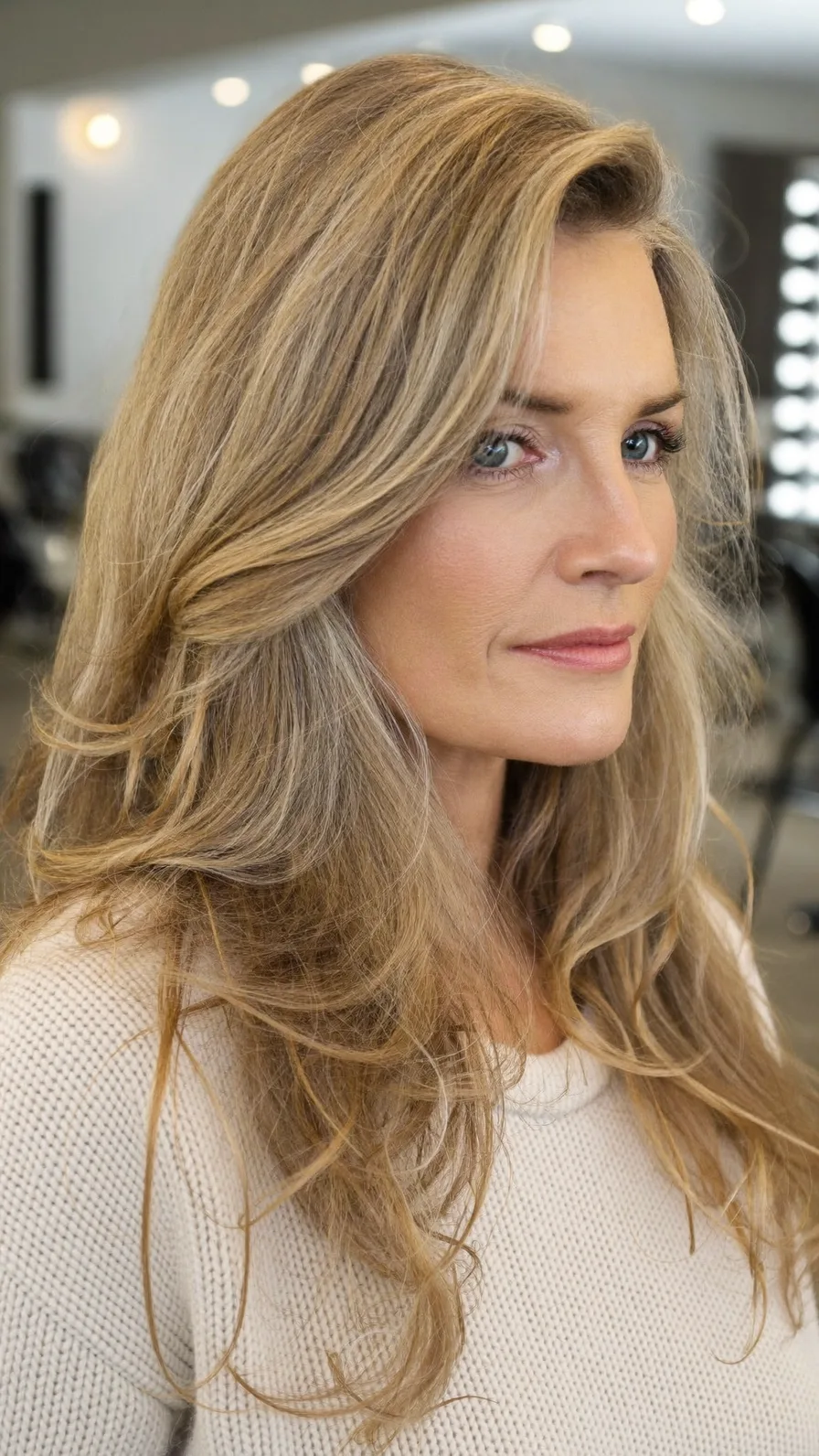 Voluminous Long Layers with Warm Honey Blonde Balayage