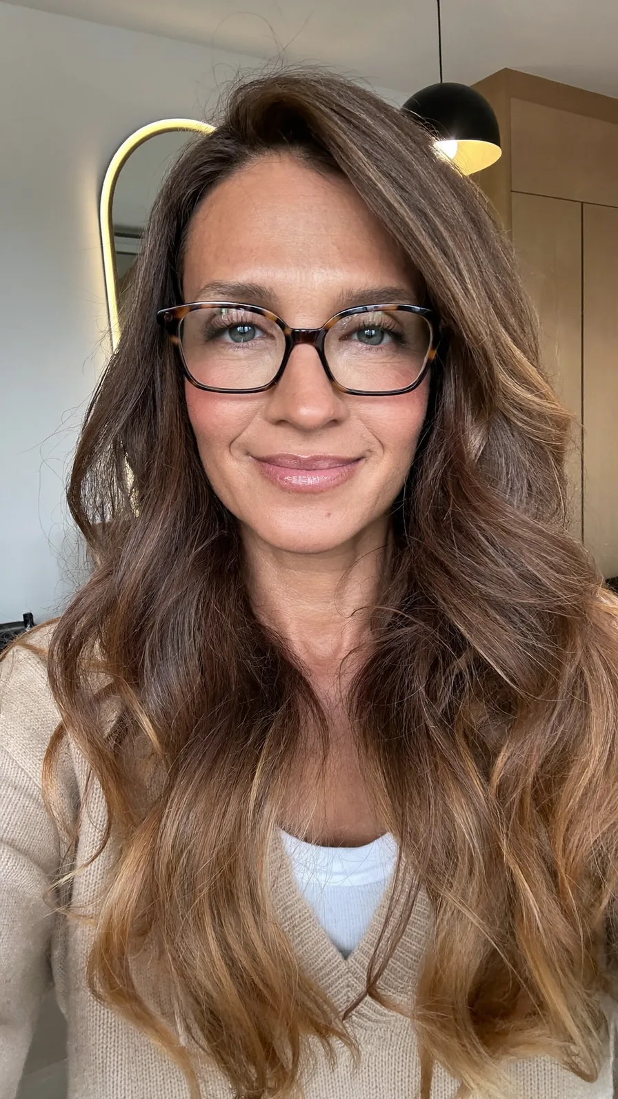 Soft Layered Long Waves with Honey Blonde Balayage Highlights