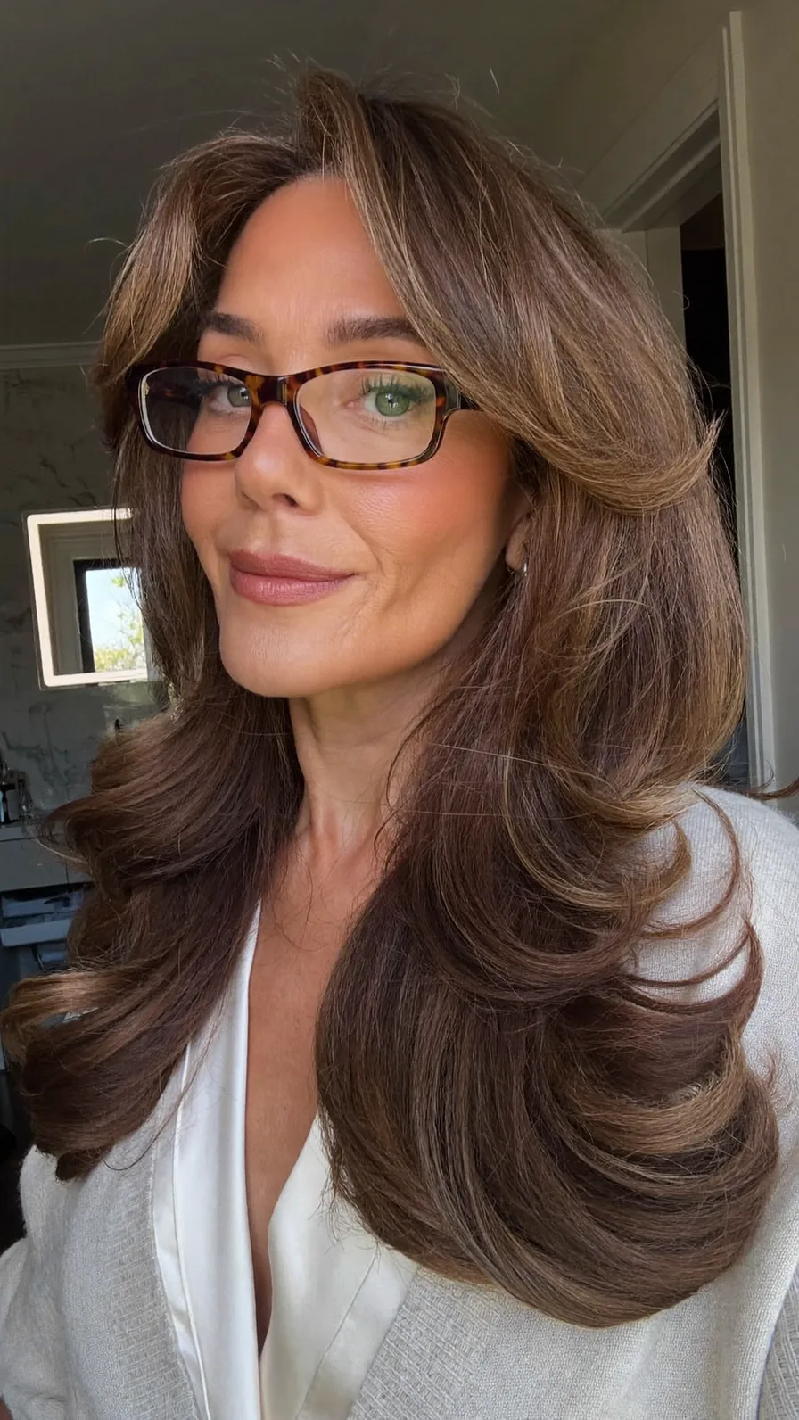 Classic Voluminous Layered Blowout with Curtain Bangs