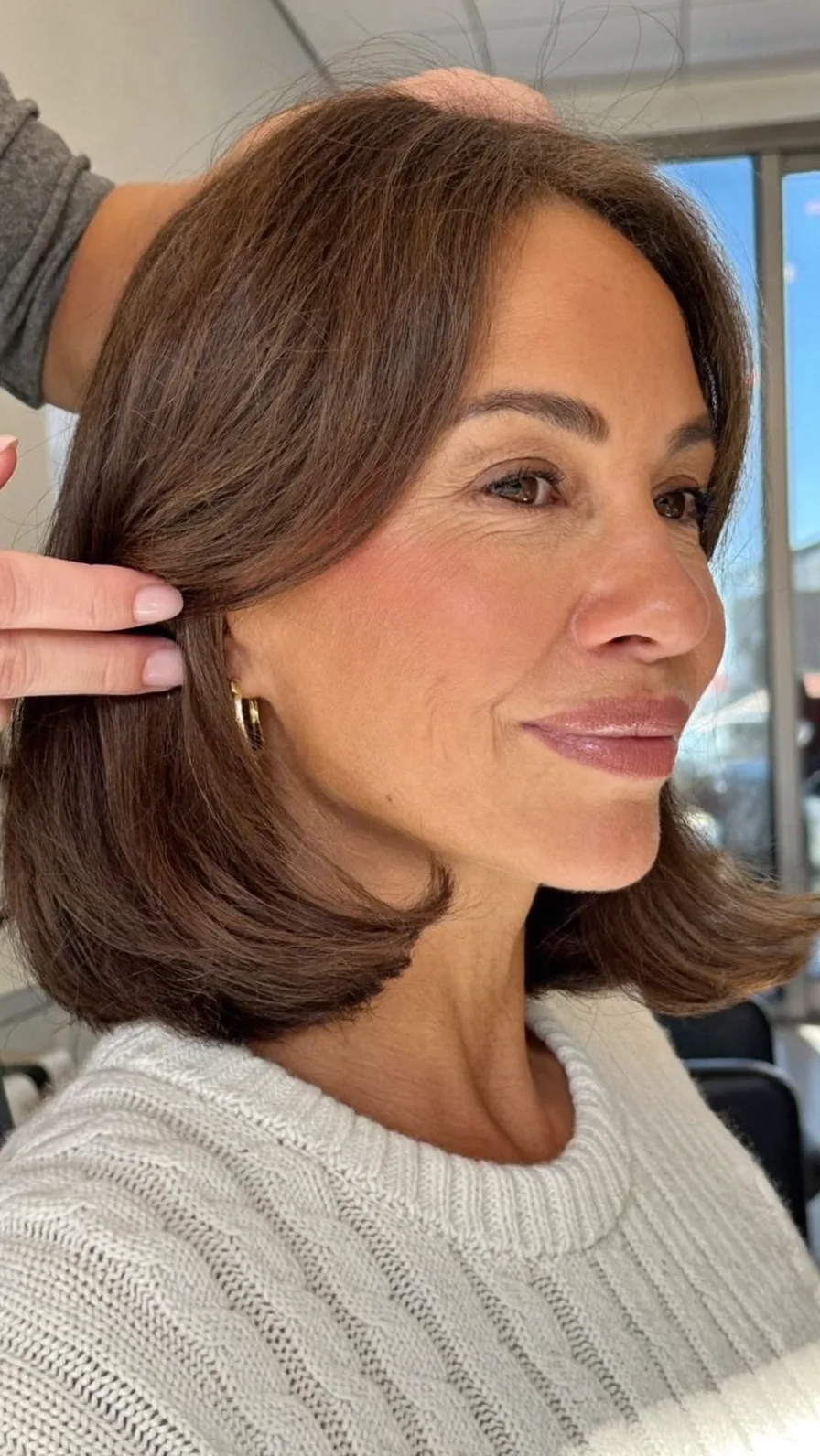 Classic Chestnut Brown Shoulder-Length Blunt Flicked Bob