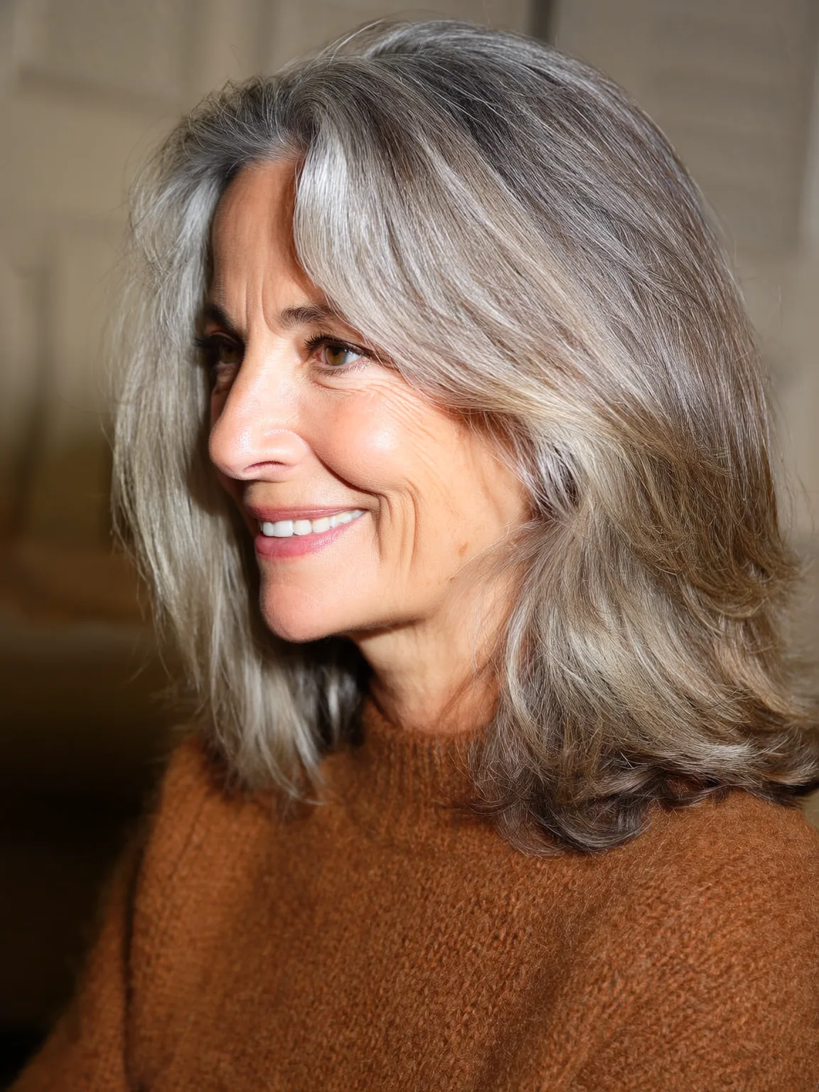 Medium Silver Frost Straight Layers Without Bangs