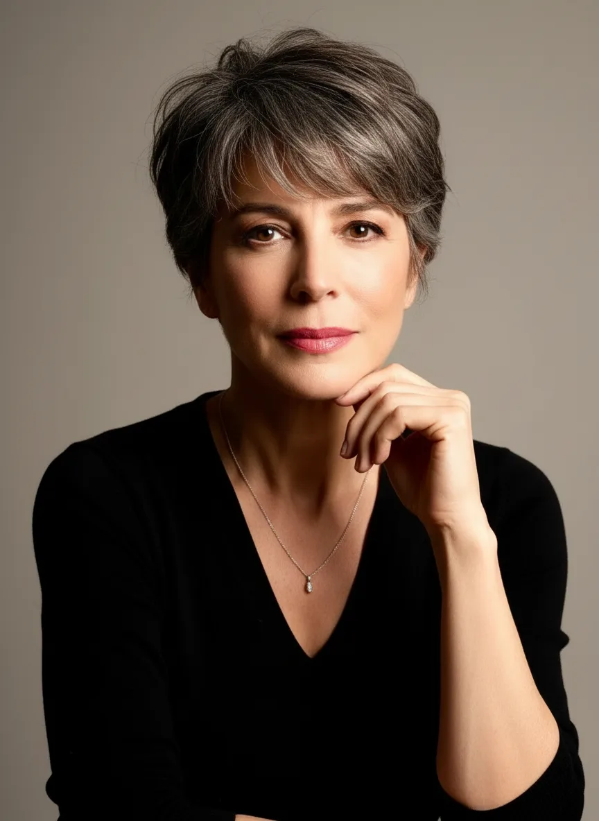 Heart-Shaped Face Silver Frost Pixie with Side-Swept Bangs