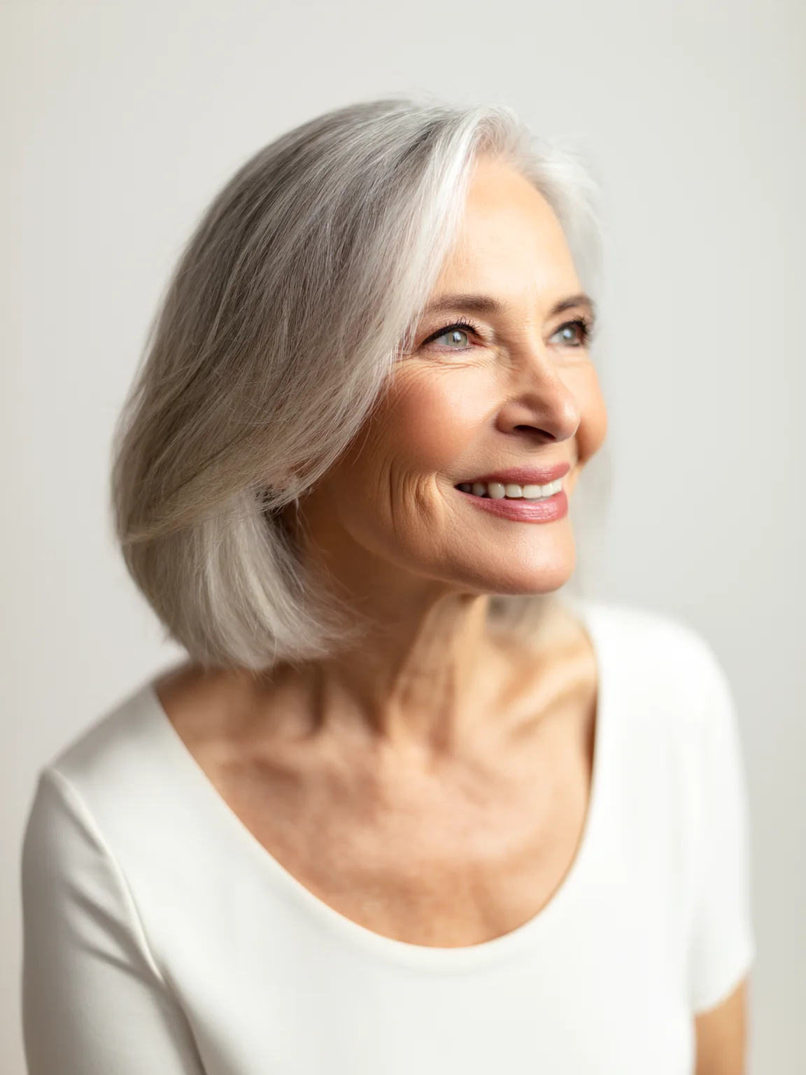 Chin-Length Blunt Bob in Elegant Silver Frost