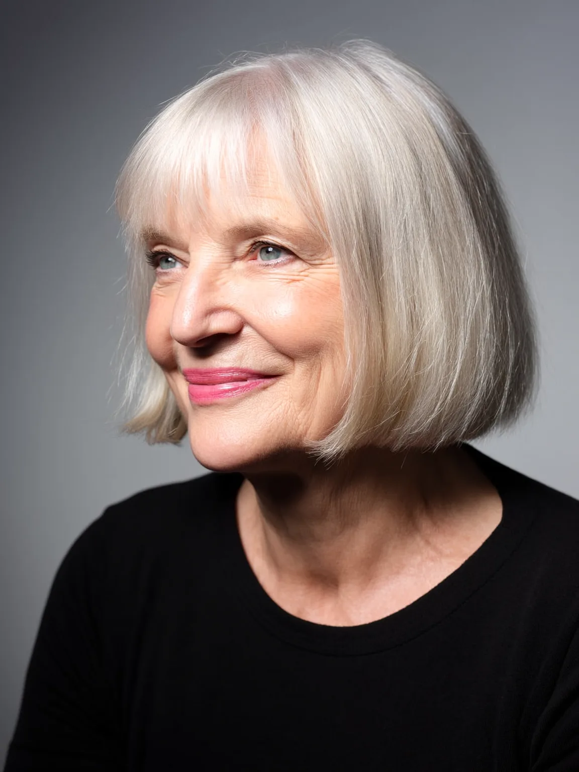 Chin-Length Silver Frost Bob with Wispy Bangs