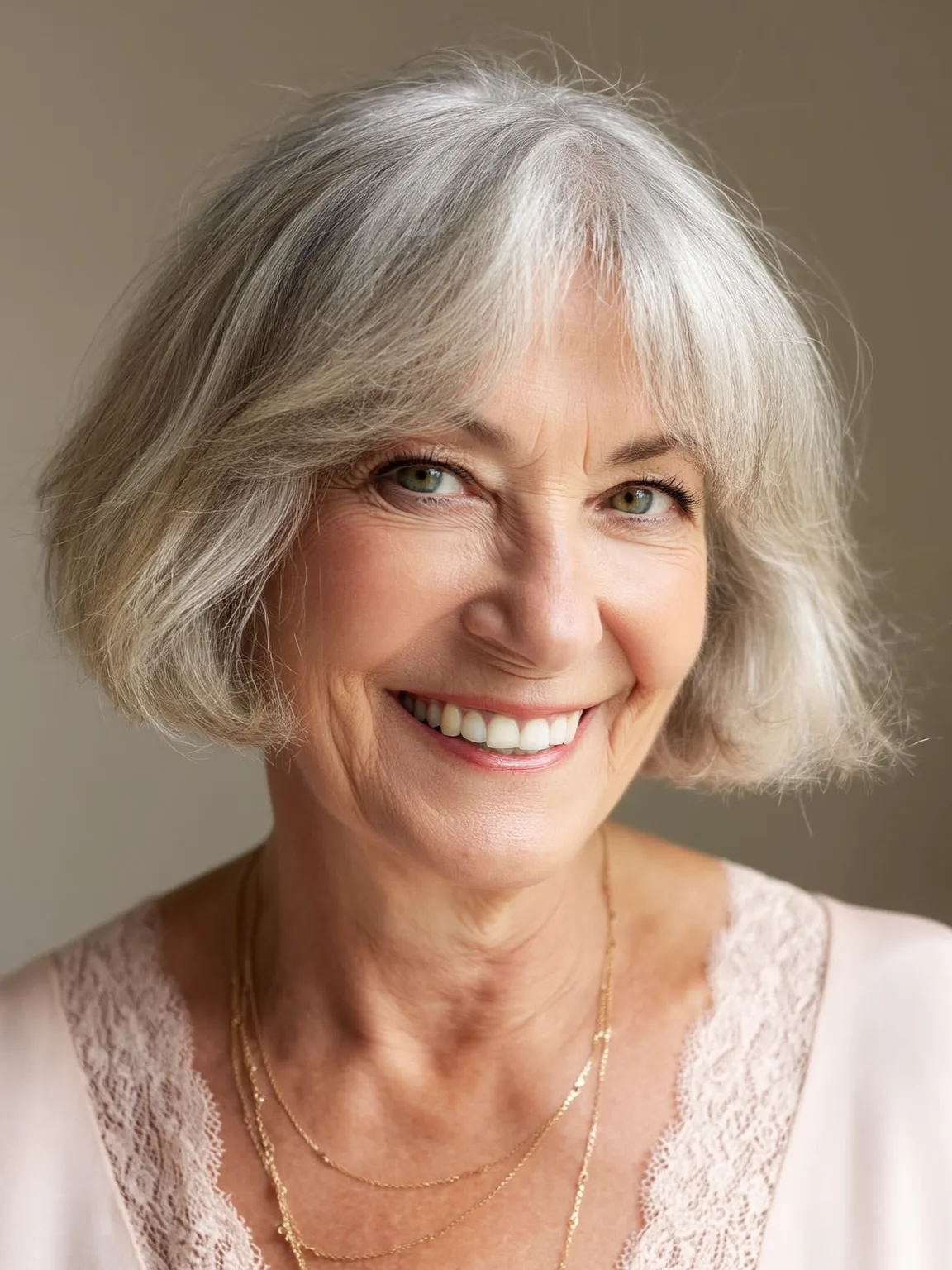 Chin-Length Classic Bob in Glossy Silver Frost