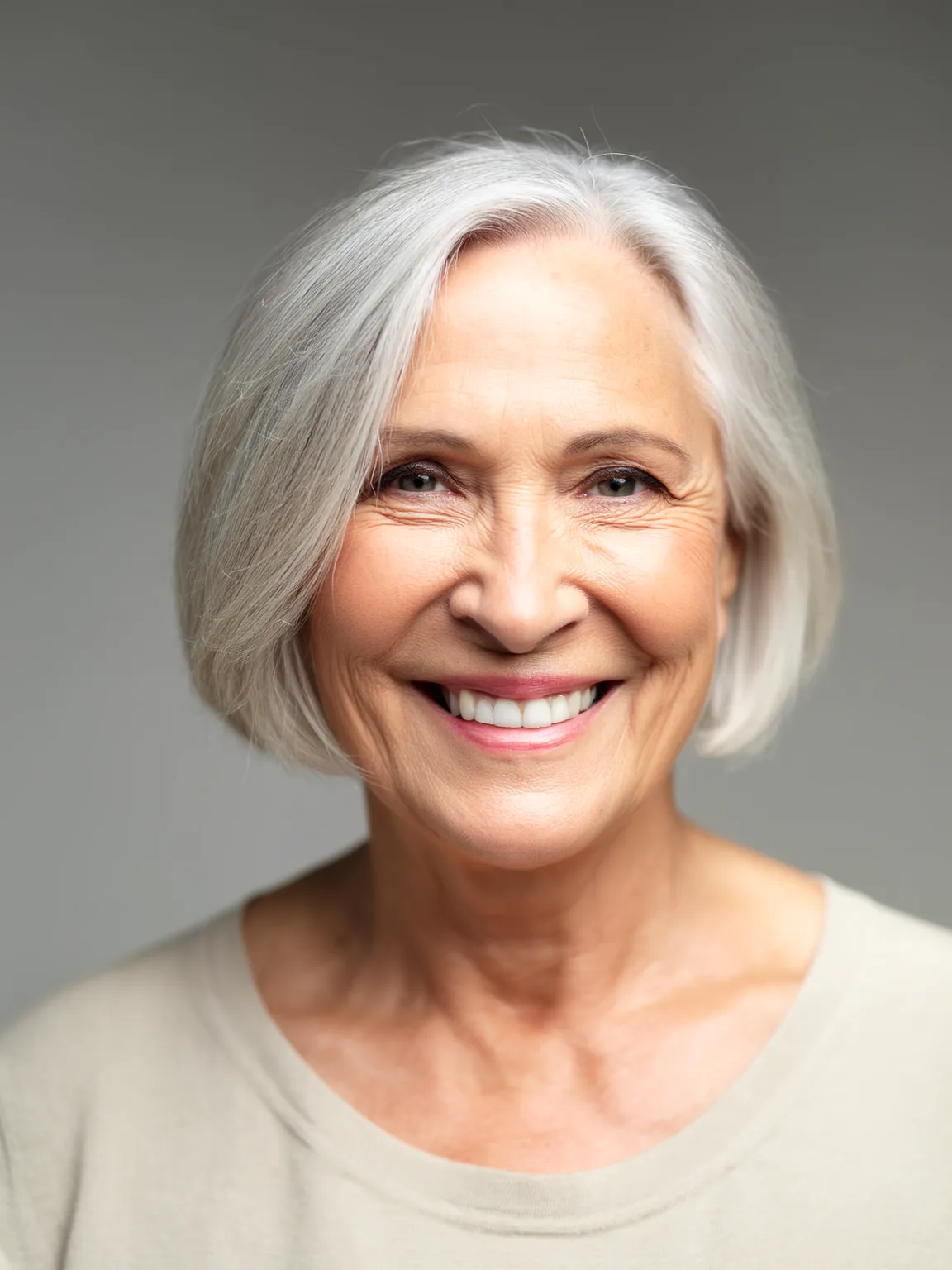 Chin-Length Blunt Bob in Silver Frost