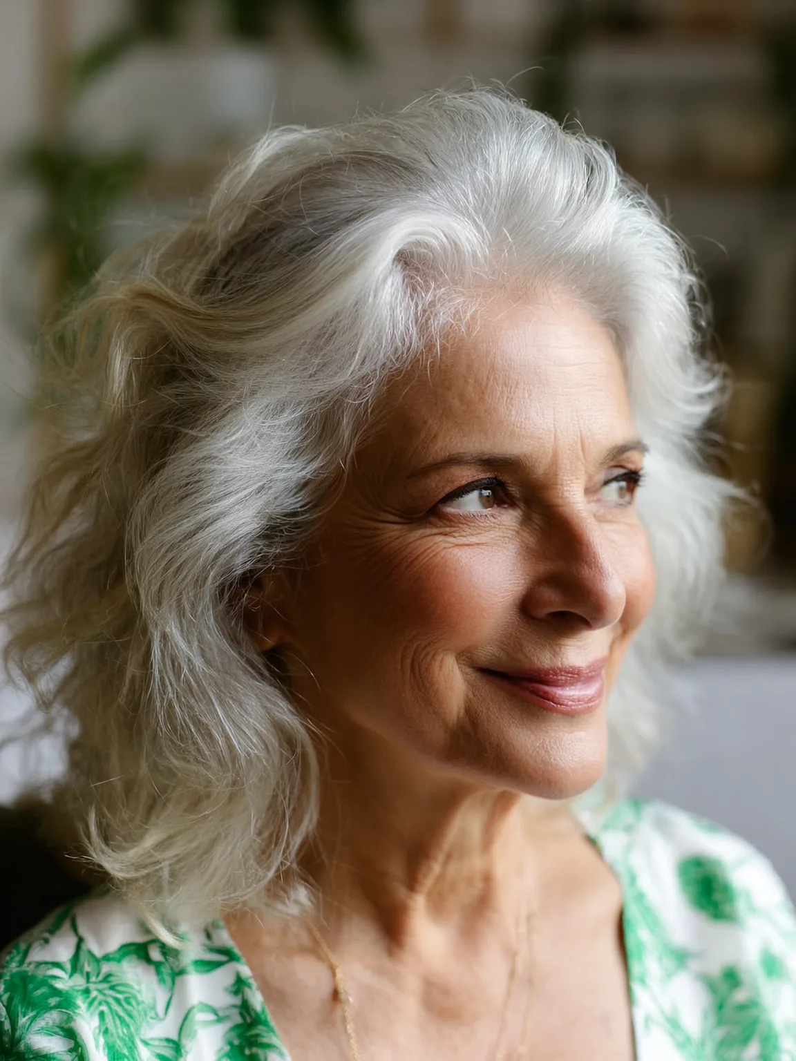 Shoulder-Length Layered Cut with Silver Frost Waves