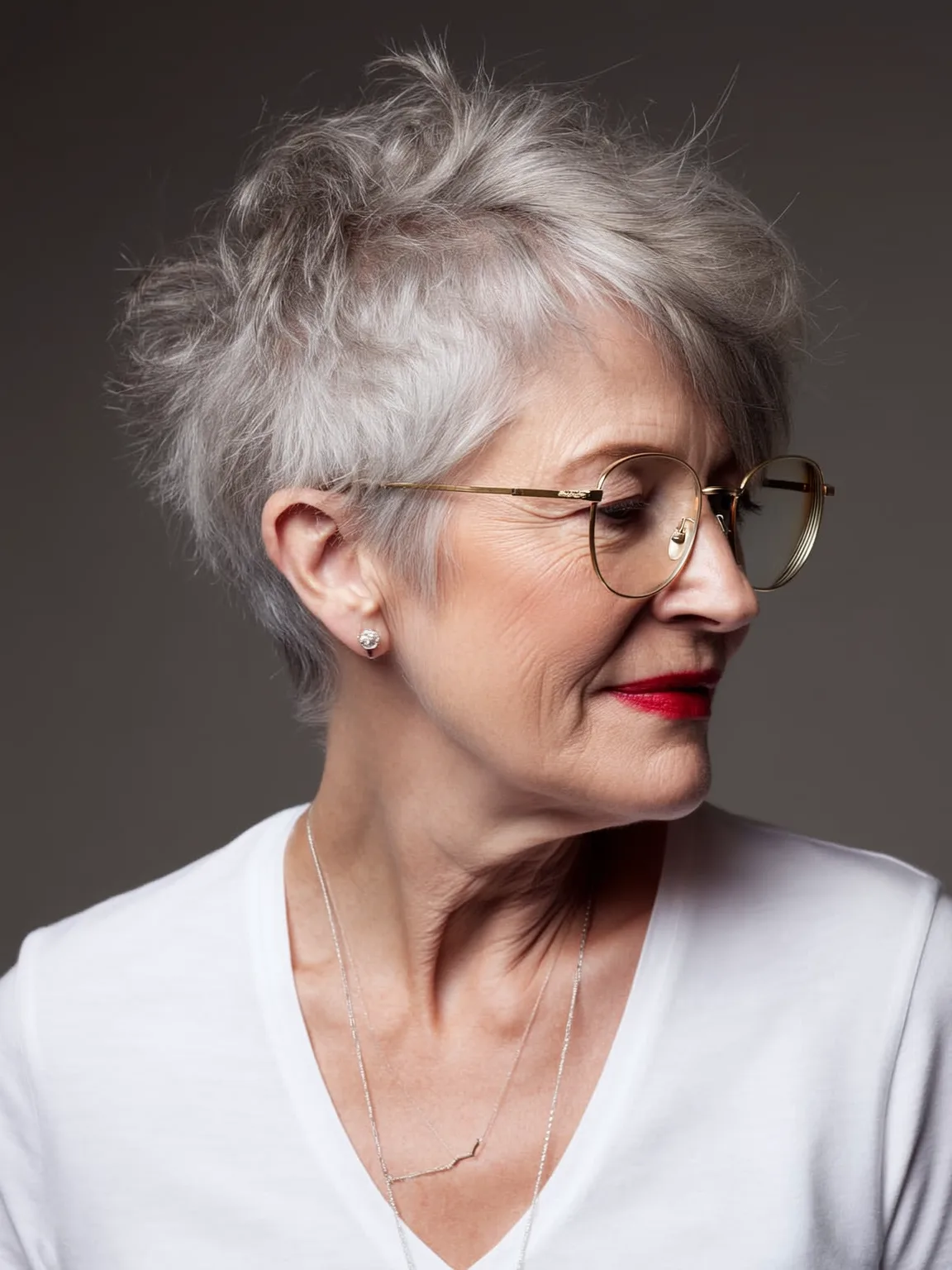 Textured Silver Pixie with Side-Swept Bangs
