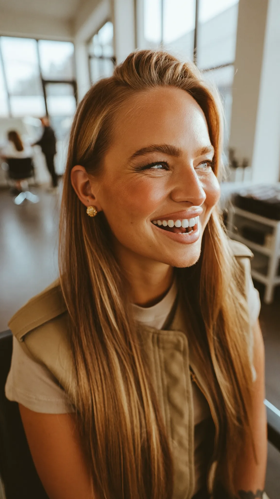 Honey Golden Blonde Long Layered Cut for Sleek Mid-Back Hair