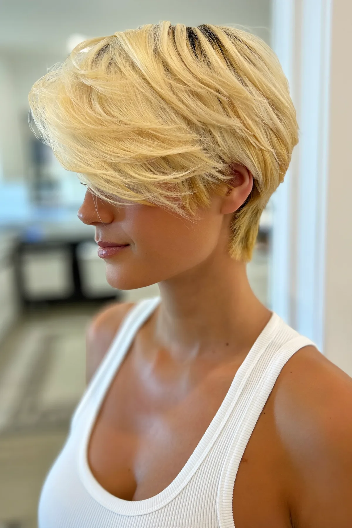 Sleek Straight Honey Golden Blonde Solid Pixie Cut Perfection