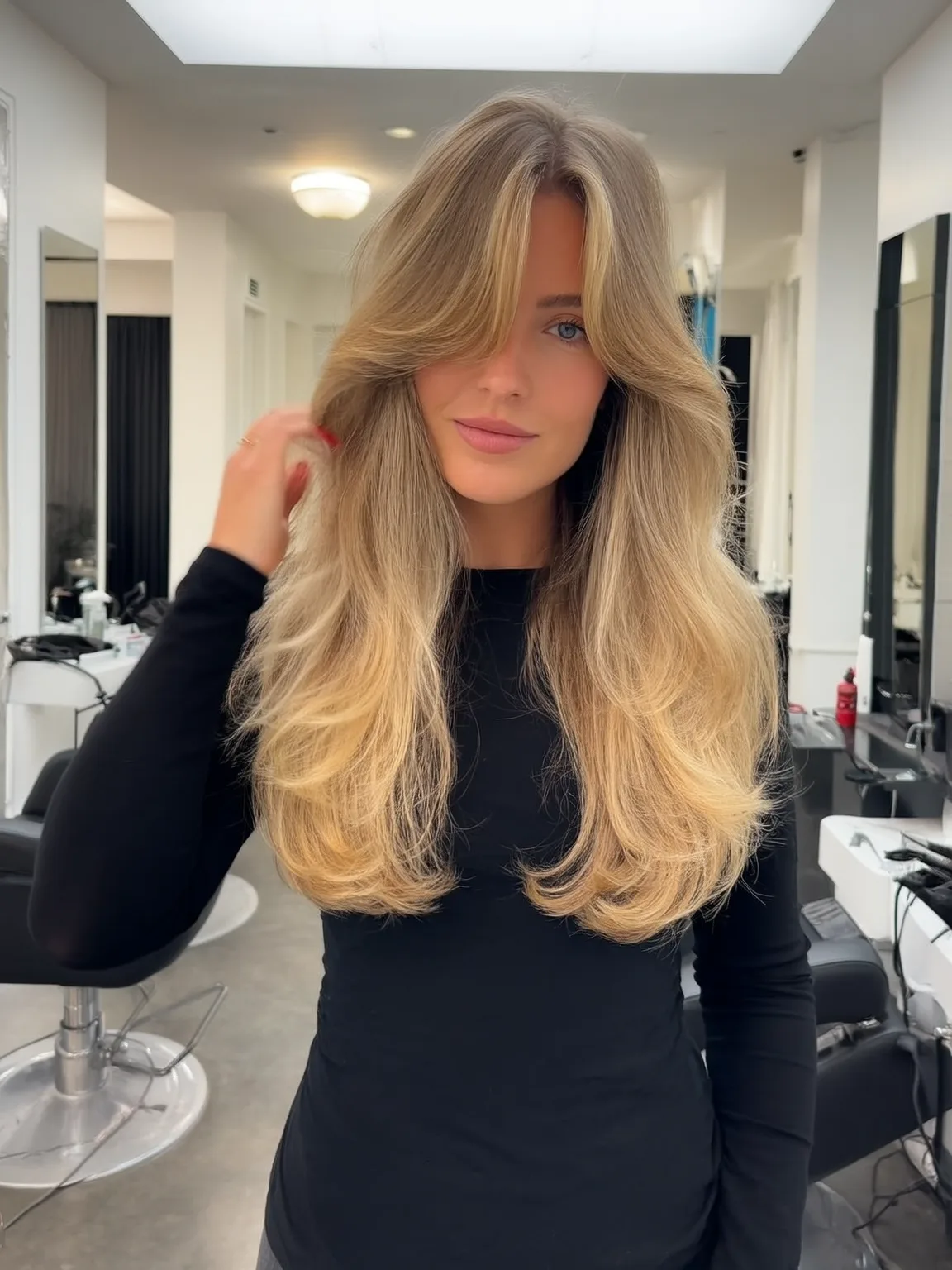 Long Layered Waves with Honey Blonde Balayage