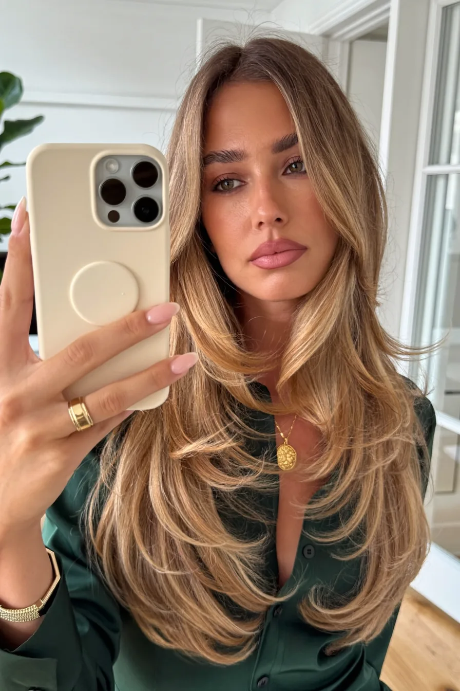 Layered Face-Framing Honey Blonde Blowout With Curtain Bangs