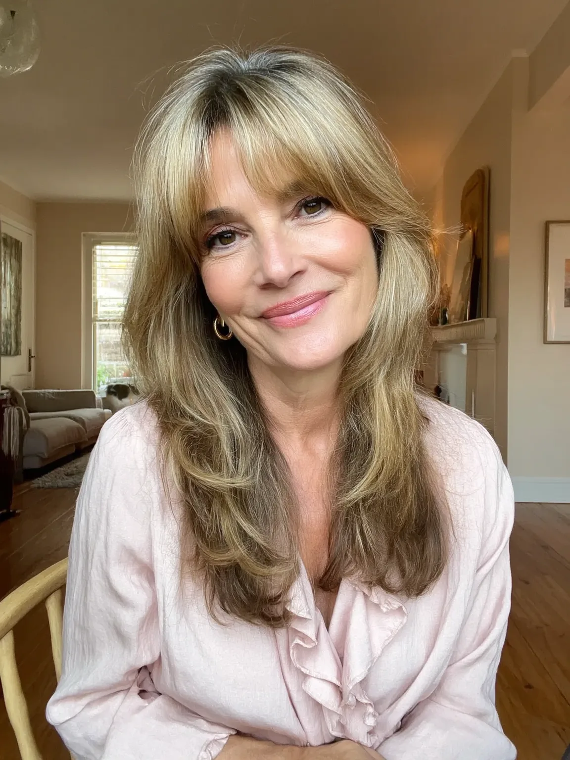 Long Wavy Layers with Warm Caramel Brown and Honey Highlights