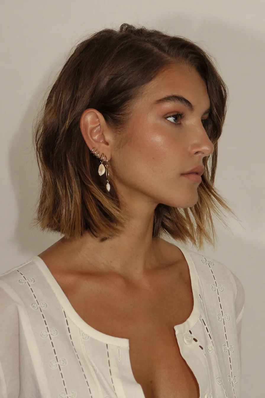 Textured Shoulder-Length Long Bob with Subtle Balayage Highlights
