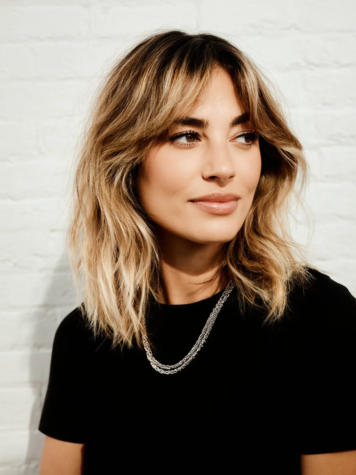 Balanced Wavy Honey Blonde Balayage Lob